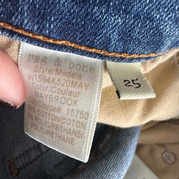 RAG & BONE JEAN 10 Inch Crop Flare Distressed Blue Denim Jeans Size 25 - Picture 7 of 7